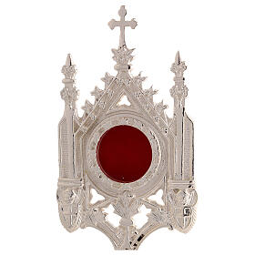 Reliquiario stile neogotico ottone bagno argento 30 cm