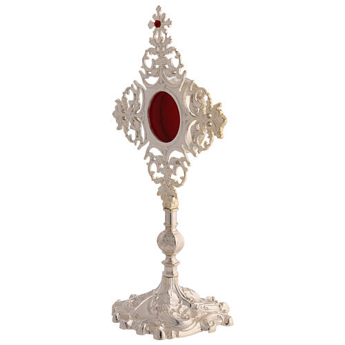 Reliquaire rayons décorés croix zircon rouge laiton argenté 30 cm 3