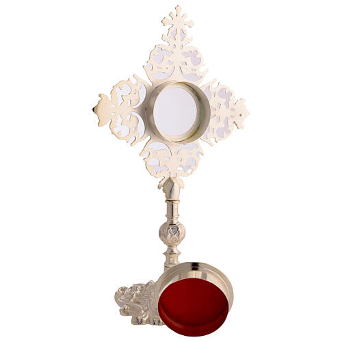 Reliquaire rayons décorés croix zircon rouge laiton argenté 30 cm 6