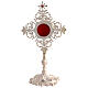 Silver-plated brass reliquary with ornate radial design and red zircon cross 30 cm s1