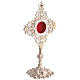 Silver-plated brass reliquary with ornate radial design and red zircon cross 30 cm s4