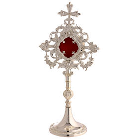 Reliquiar aus Messing, versilbert, mit Strahlenkranz und Arabesken – 32 cm