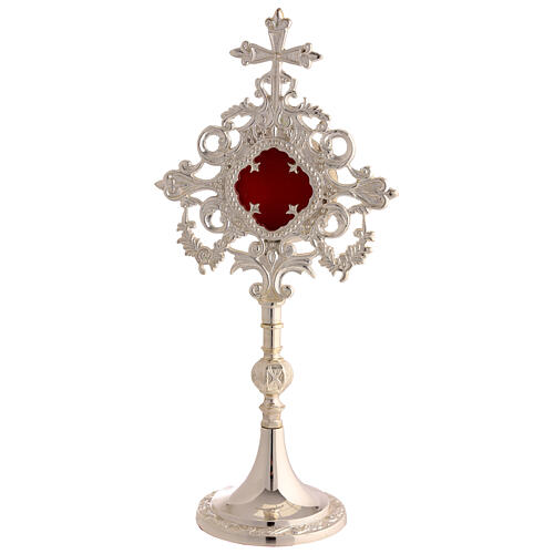 Reliquiario raggiera arabeschi croce ottone argentato 32 cm 1