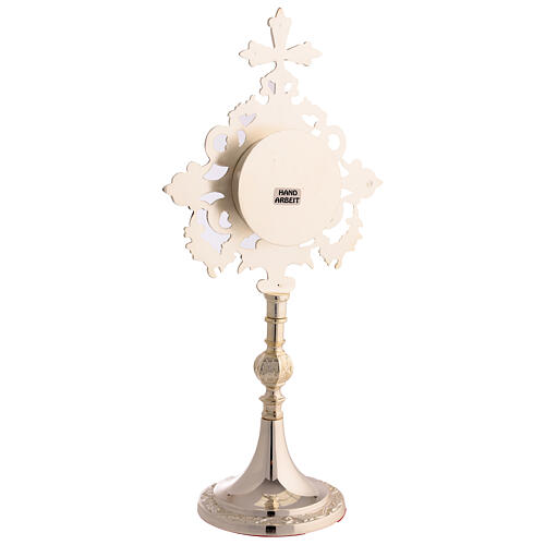 Reliquiario raggiera arabeschi croce ottone argentato 32 cm 4