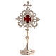 Silver-plated brass reliquary with arabesque rays cross, 32 cm s1