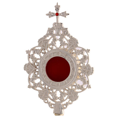 Silver-plated brass reliquary with arabesque rays, 10 in 2