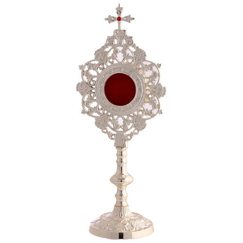 Silver-plated brass reliquary with arabesque ray pattern 25 cm 1