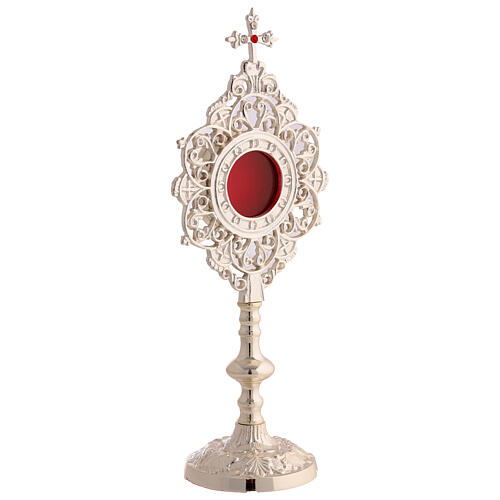 Silver-plated brass reliquary with arabesque ray pattern 25 cm 3