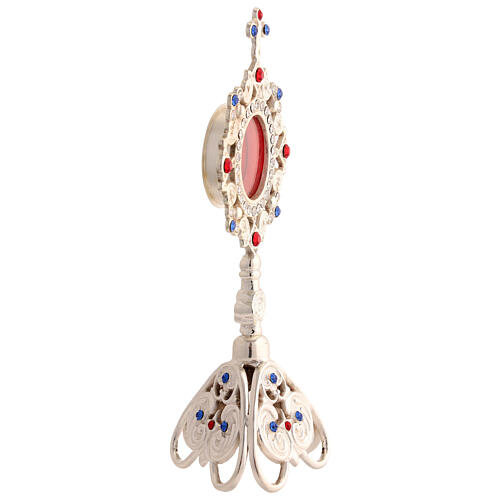 Reliquiar aus silberfarbenem Messing mit farbigen Schmucksteinen – Höhe 23 cm 5