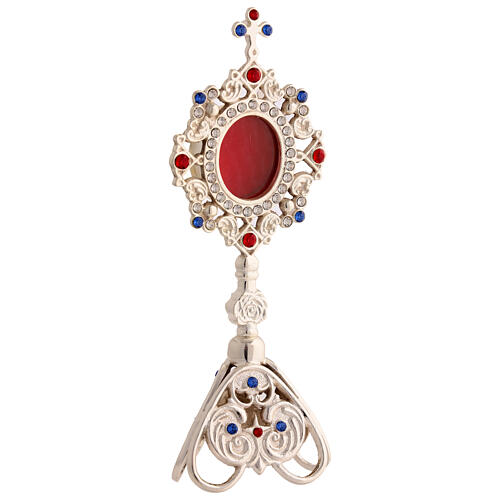 Silver-plated brass reliquary with coloured crystals, h 9 in 4