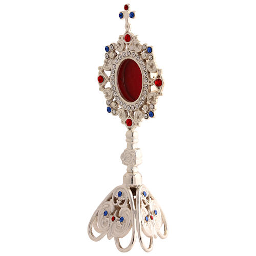 Reliquiario cristalli colorati ottone argentato h 23 cm 3