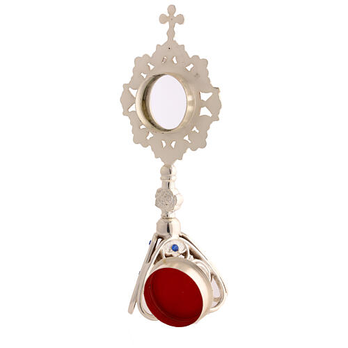 Silver-plated brass reliquary with colored crystals h 23 cm 7