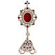 Silver-plated brass reliquary with colored crystals h 23 cm s1