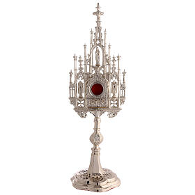 Reliquiario ottone argentato stile neogotico h 57 cm