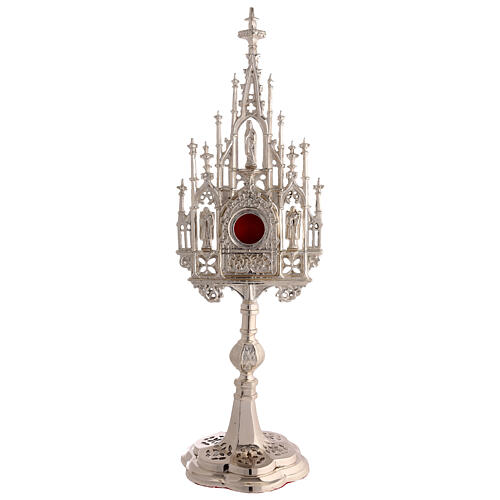 Reliquiario ottone argentato stile neogotico h 57 cm 1