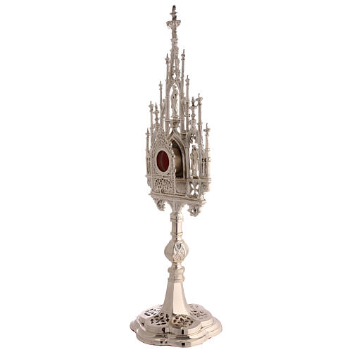 Reliquiario ottone argentato stile neogotico h 57 cm 5