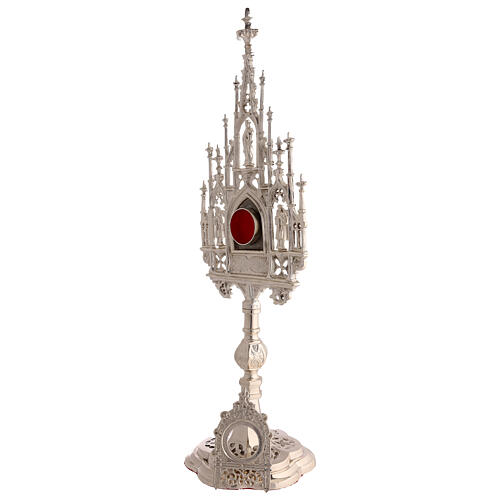 Reliquiario ottone argentato stile neogotico h 57 cm 7