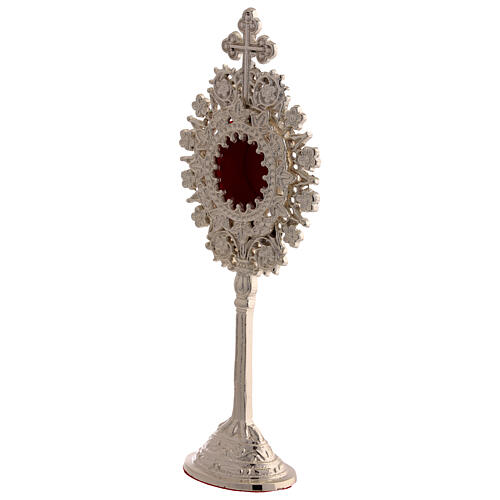 Reliquaire décoré fleurs stylisées h 20 cm finition argent 3