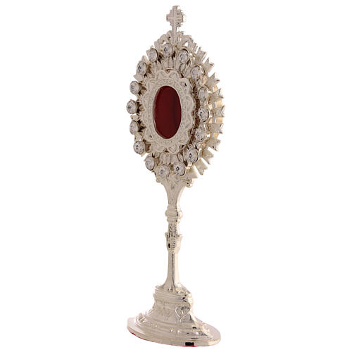 Silver-plated brass reliquary with white stones sunburst design, 20 cm 3