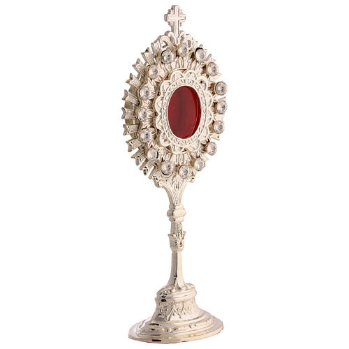 Silver-plated brass reliquary with white stones sunburst design, 20 cm 4