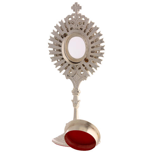 Silver-plated brass reliquary with white stones sunburst design, 20 cm 6