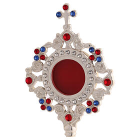 Silver-plated brass reliquary with coloured crystals, 8 in