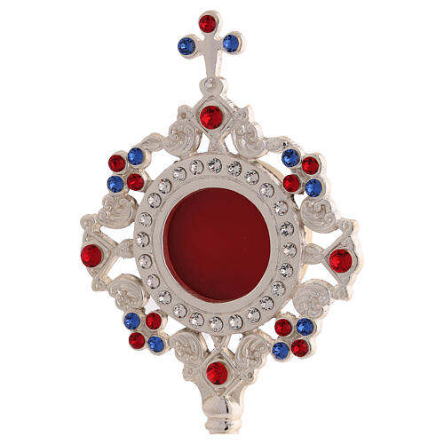 Silver-plated brass reliquary with coloured crystals, 8 in 2