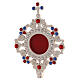 Silver-plated brass reliquary with coloured crystals, 8 in s2
