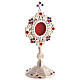 Reliquiario ottone argentato raggiera cristalli colorati h 20 cm s4