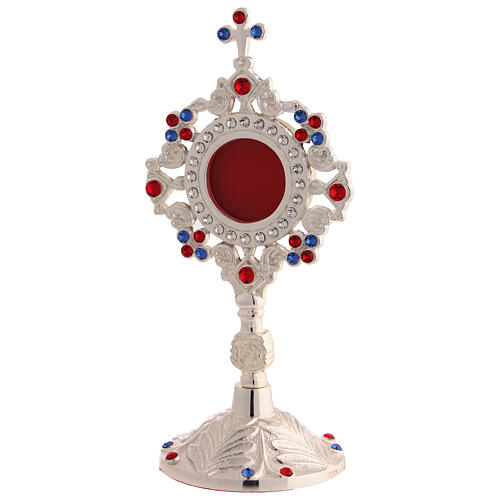 Silver-plated brass reliquary with colored crystals, 20 cm 1