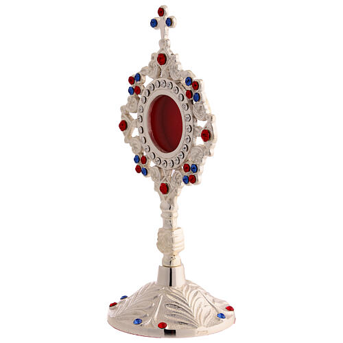 Silver-plated brass reliquary with colored crystals, 20 cm 3