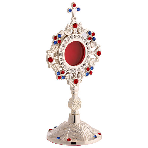 Silver-plated brass reliquary with colored crystals, 20 cm 4