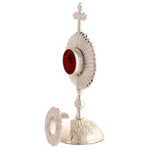 Reliquiar aus silberfarbenem Messing mit Strahlenkranz und Kreuzabschluss – Höhe 17 cm 5