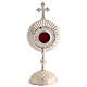 Antique silver-plated brass reliquary with radial design and top cross, h 7 in s1
