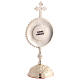 Antique silver-plated brass reliquary with radial design and top cross, h 7 in s4