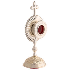 Reliquiario ottone bagno argento raggera croce apicale h 17 cm