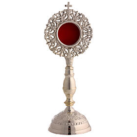 Reliquary perforated interlaced silver-plated brass frame, height 28 cm