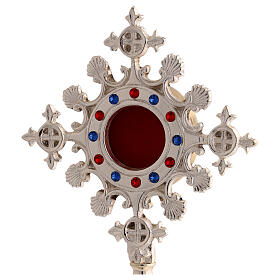 Silver-plated brass reliquary with shells, coloured stones, h 10 in