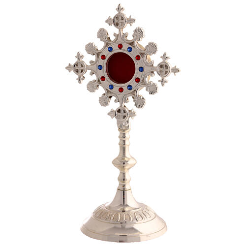 Silver-plated brass reliquary with shells colored stones, h 25 cm 1