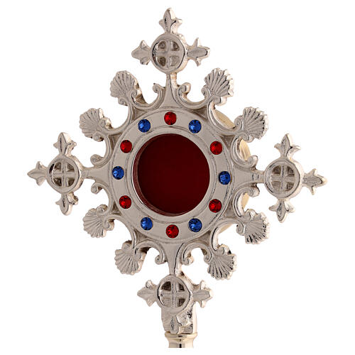 Silver-plated brass reliquary with shells colored stones, h 25 cm 2