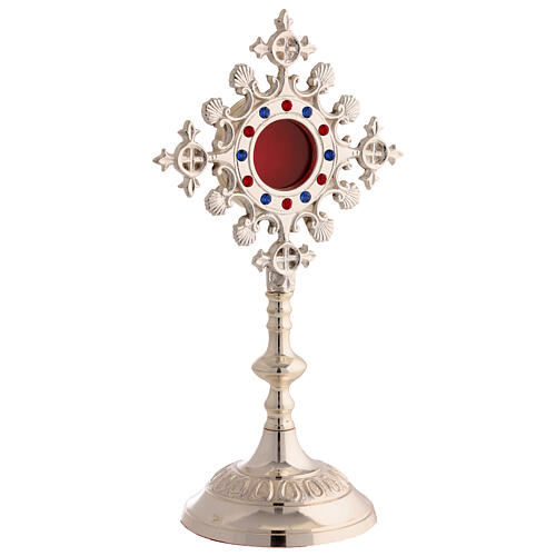 Silver-plated brass reliquary with shells colored stones, h 25 cm 3