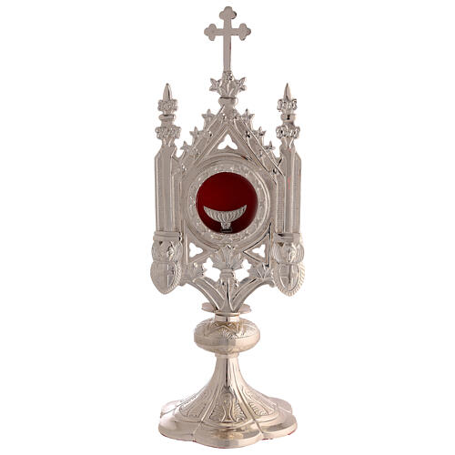 Reliquiar aus Messing, versilbert, im gotischen Stil mit runder Kapsel – 38 cm 1