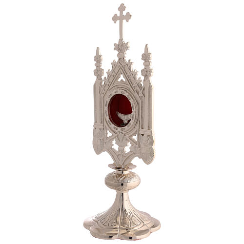Reliquiar aus Messing, versilbert, im gotischen Stil mit runder Kapsel – 38 cm 4