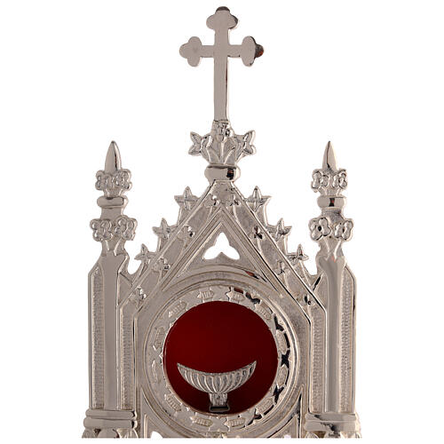 Silver-plated Gothic reliquary, round brass shrine, 15 in 3