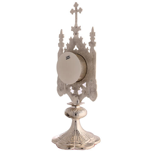 Silver-plated Gothic reliquary, round brass shrine, 15 in 7