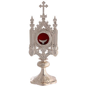 Reliquiario gotico ottone argentato teca tonda h 38 cm