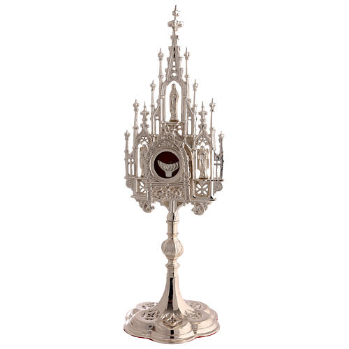 Silver-plated Neo-Gothic monstrance for 1.2-inch hosts, brass, h 16 in 1