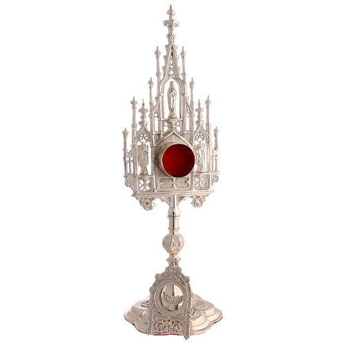 Silver-plated Neo-Gothic monstrance for 1.2-inch hosts, brass, h 16 in 8