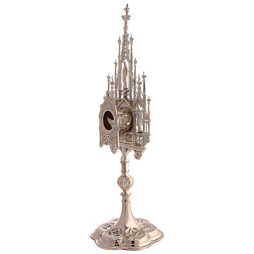 Ostensorio argentato neogotico ostie 3 cm ottone h 40 cm 3