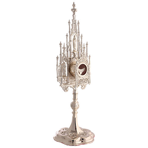 Ostensorio argentato neogotico ostie 3 cm ottone h 40 cm 5